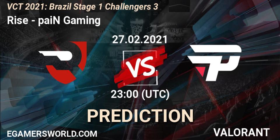 Prognoza Rise - paiN Gaming. 27.02.2021 at 23:00, VALORANT, VCT 2021: Brazil Stage 1 Challengers 3