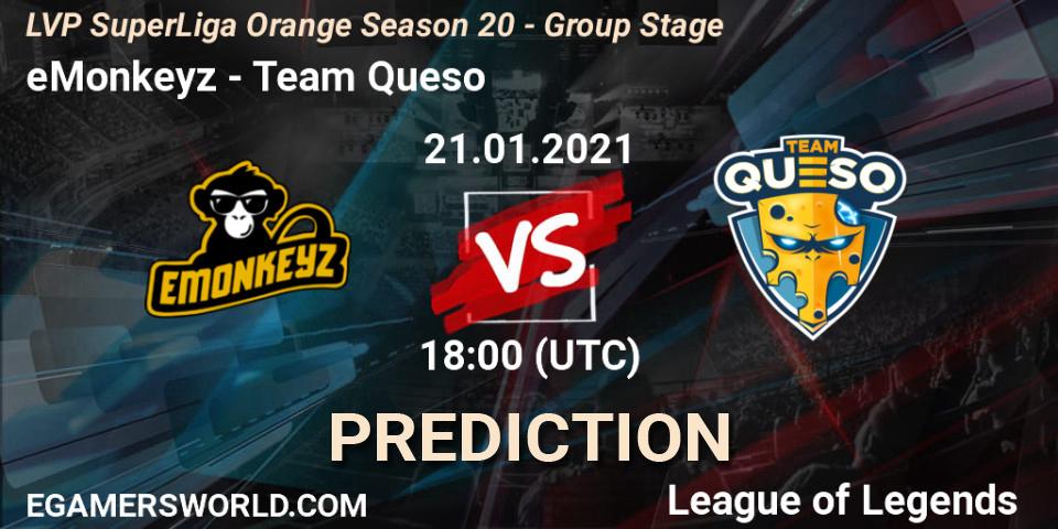Prognoza eMonkeyz - Team Queso. 21.01.21, LoL, LVP SuperLiga Orange Season 20 - Group Stage