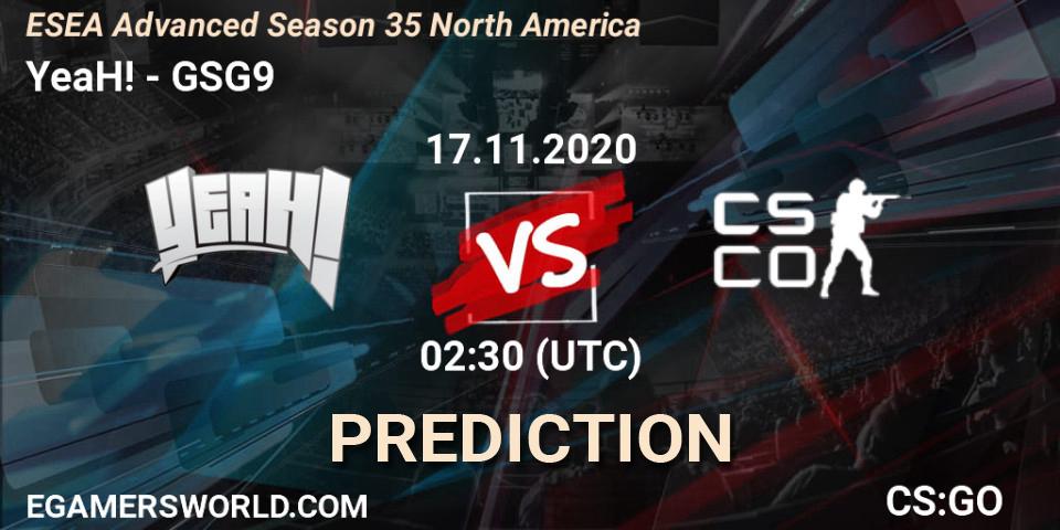 Prognoza YeaH! - GSG9. 18.11.2020 at 02:00, Counter-Strike (CS2), ESEA Advanced Season 35 North America