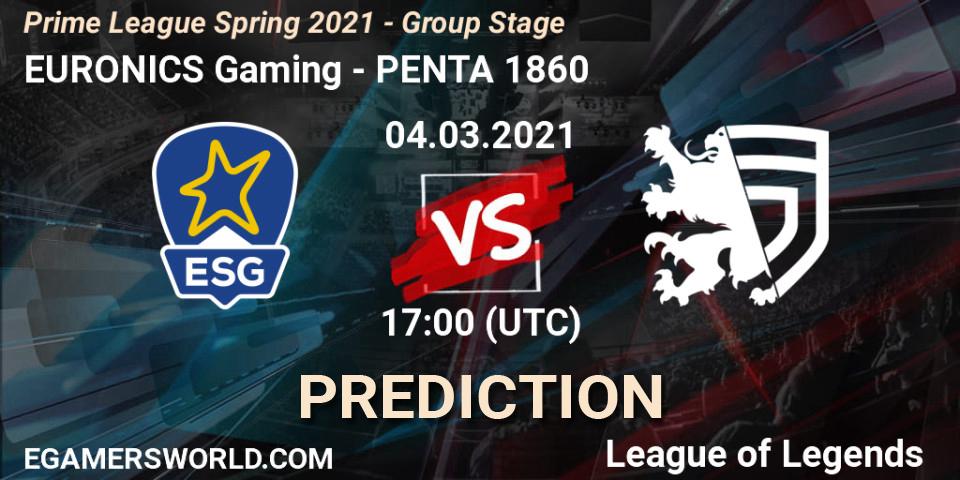 Prognoza EURONICS Gaming - PENTA 1860. 04.03.2021 at 21:45, LoL, Prime League Spring 2021 - Group Stage