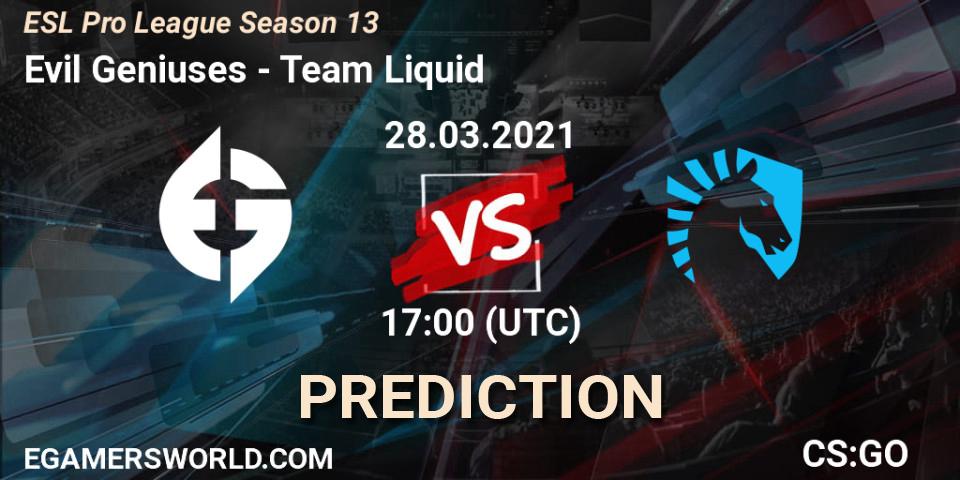 Prognoza Evil Geniuses - Team Liquid. 28.03.2021 at 17:00, Counter-Strike (CS2), ESL Pro League Season 13