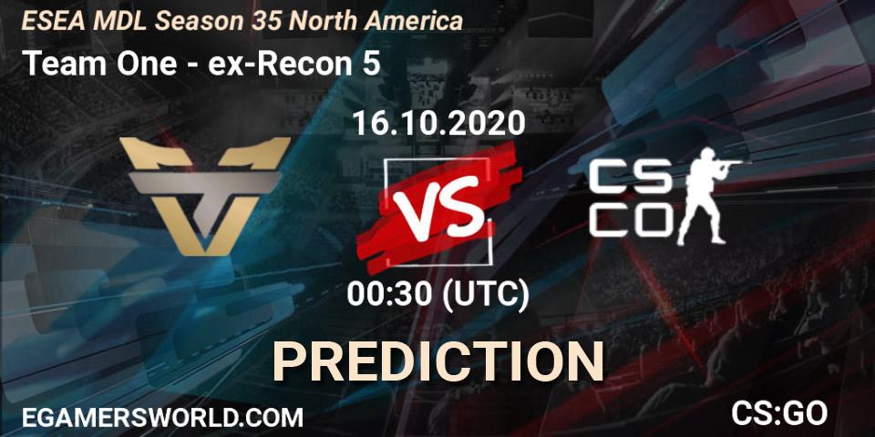 Prognoza Team One - ex-Recon 5. 30.10.2020 at 00:30, Counter-Strike (CS2), ESEA MDL Season 35 North America