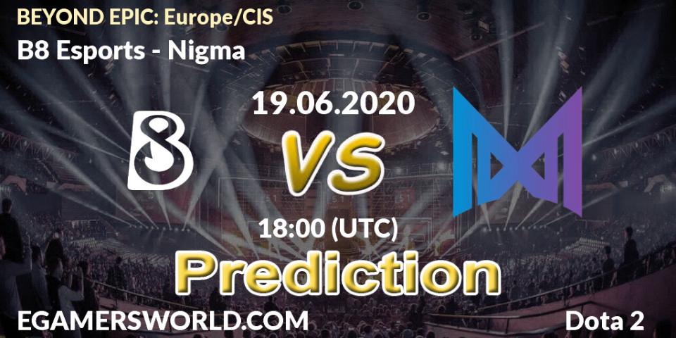 Prognoza B8 Esports - Nigma. 19.06.2020 at 17:40, Dota 2, BEYOND EPIC: Europe/CIS