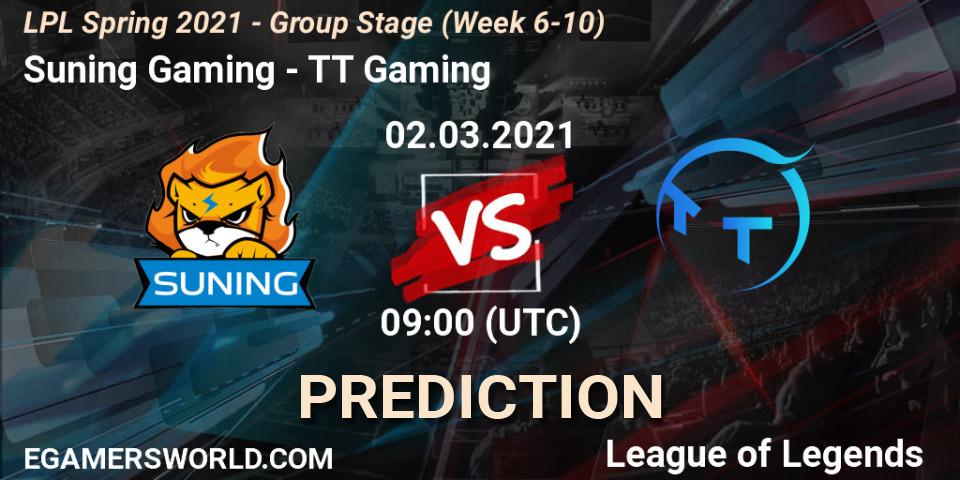 Prognoza Suning Gaming - TT Gaming. 02.03.2021 at 09:00, LoL, LPL Spring 2021 - Group Stage (Week 6-10)