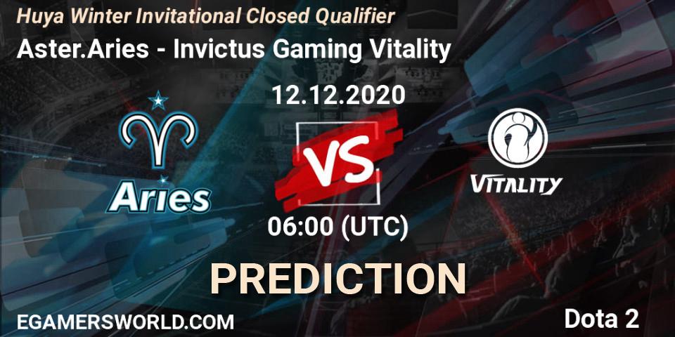 Prognoza Aster.Aries - Invictus Gaming Vitality. 12.12.2020 at 10:20, Dota 2, Huya Winter Invitational Closed Qualifier