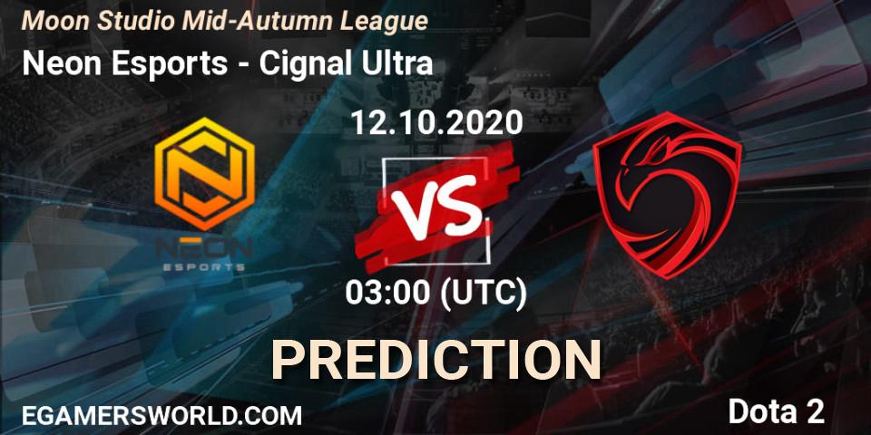 Prognoza Neon Esports - Cignal Ultra. 12.10.2020 at 03:05, Dota 2, Moon Studio Mid-Autumn League