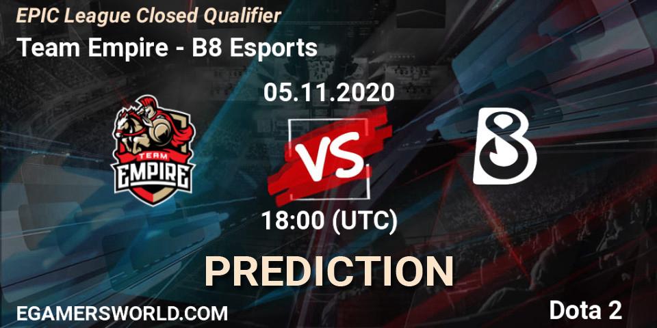 Prognoza Team Empire - B8 Esports. 05.11.2020 at 17:13, Dota 2, EPIC League Closed Qualifier