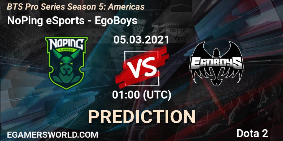 Prognoza NoPing eSports - EgoBoys. 05.03.2021 at 01:06, Dota 2, BTS Pro Series Season 5: Americas