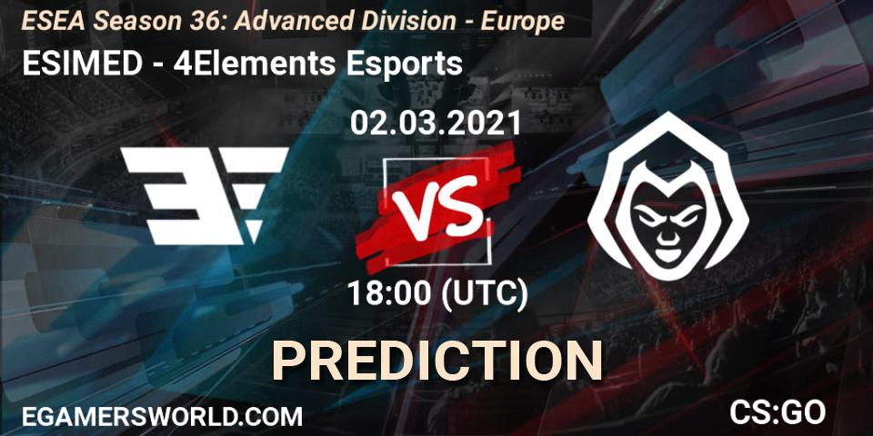Prognoza ESIMED - 4Elements Esports. 02.03.2021 at 18:00, Counter-Strike (CS2), ESEA Season 36: Europe - Advanced Division