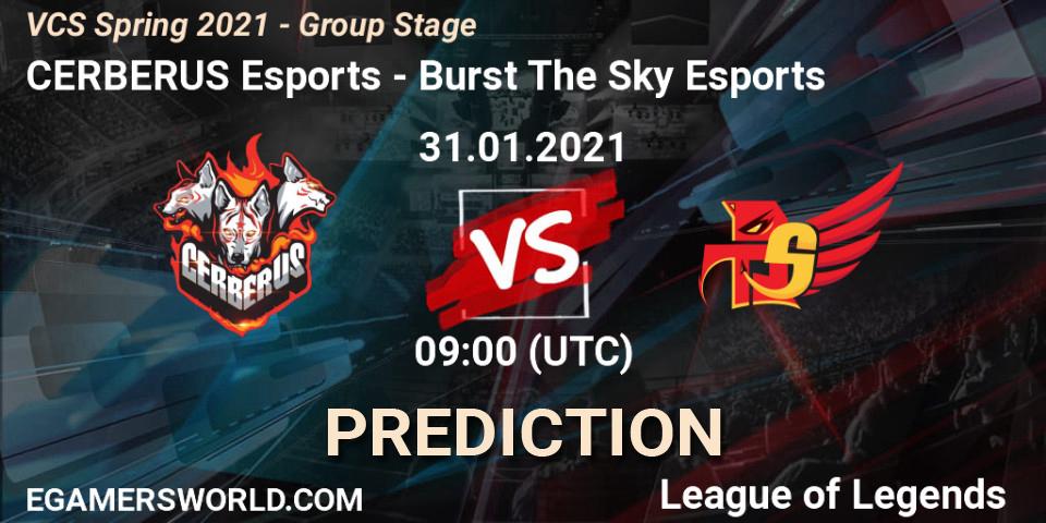 Prognoza CERBERUS Esports - Burst The Sky Esports. 31.01.2021 at 10:12, LoL, VCS Spring 2021 - Group Stage