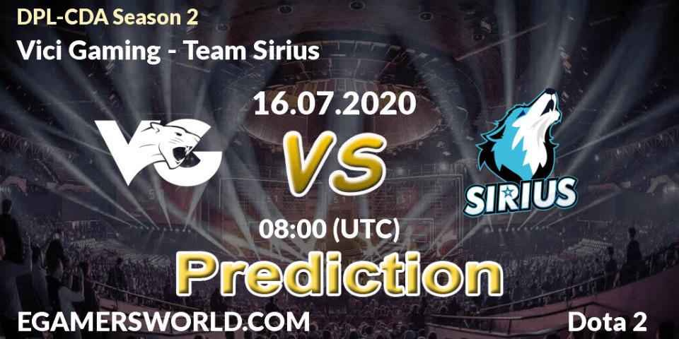 Prognoza Vici Gaming - Team Sirius. 16.07.2020 at 08:00, Dota 2, DPL-CDA Professional League Season 2