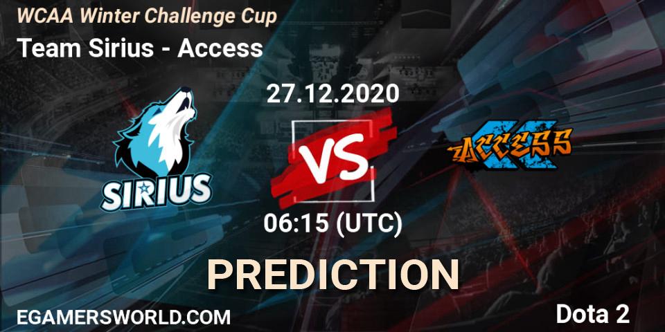 Prognoza Team Sirius - Access. 27.12.2020 at 06:55, Dota 2, WCAA Winter Challenge Cup