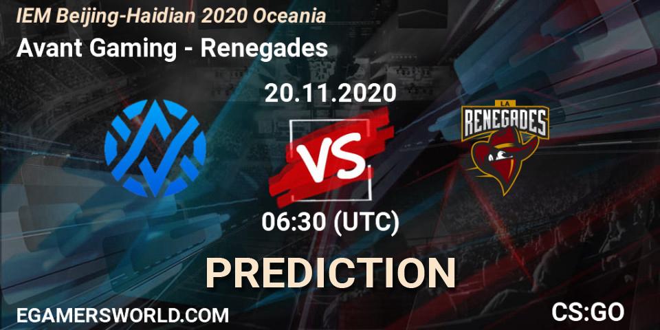 Prognoza Avant Gaming - Renegades. 20.11.20, CS2 (CS:GO), IEM Beijing-Haidian 2020 Oceania