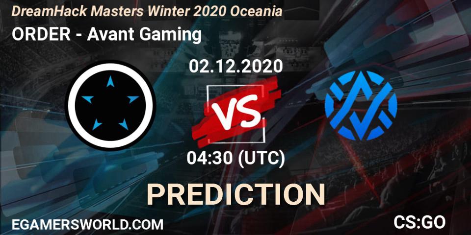 Prognoza ORDER - Avant Gaming. 02.12.20, CS2 (CS:GO), DreamHack Masters Winter 2020 Oceania