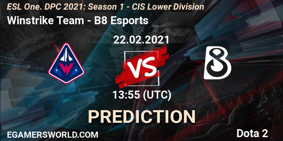 Prognoza Winstrike Team - B8 Esports. 22.02.2021 at 13:56, Dota 2, ESL One. DPC 2021: Season 1 - CIS Lower Division