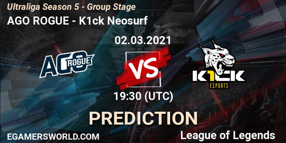 Prognoza AGO ROGUE - K1ck Neosurf. 02.03.2021 at 19:30, LoL, Ultraliga Season 5 - Group Stage