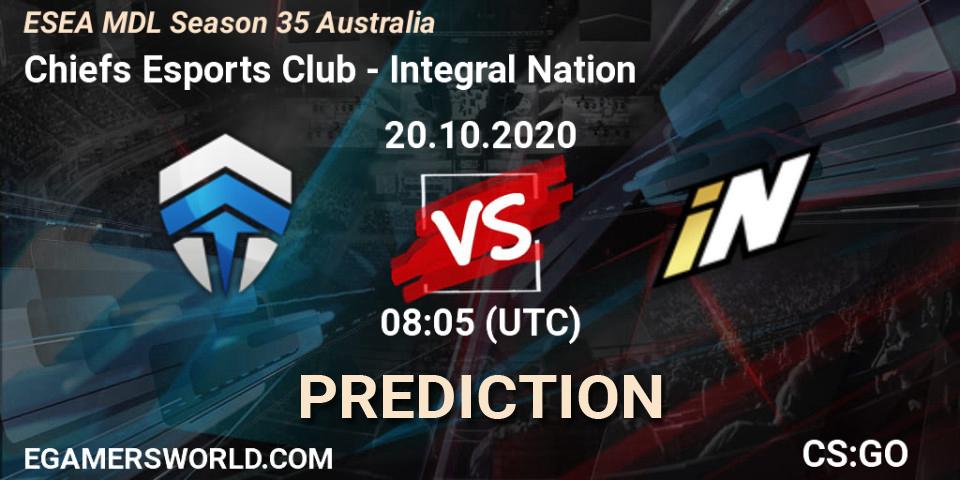 Prognoza Chiefs Esports Club - Integral Nation. 20.10.2020 at 08:15, Counter-Strike (CS2), ESEA MDL Season 35 Australia