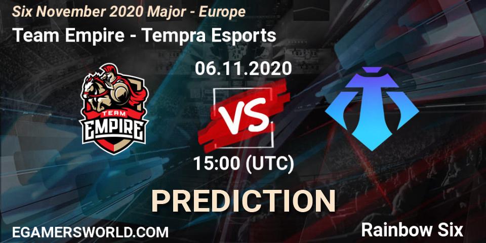 Prognoza Team Empire - Tempra Esports. 06.11.2020 at 15:00, Rainbow Six, Six November 2020 Major - Europe