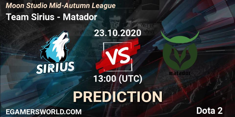 Prognoza Team Sirius - Matador. 23.10.2020 at 11:52, Dota 2, Moon Studio Mid-Autumn League