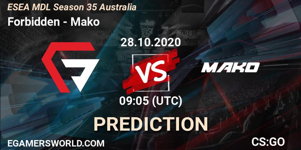 Prognoza Forbidden - Mako. 28.10.2020 at 09:05, Counter-Strike (CS2), ESEA MDL Season 35 Australia