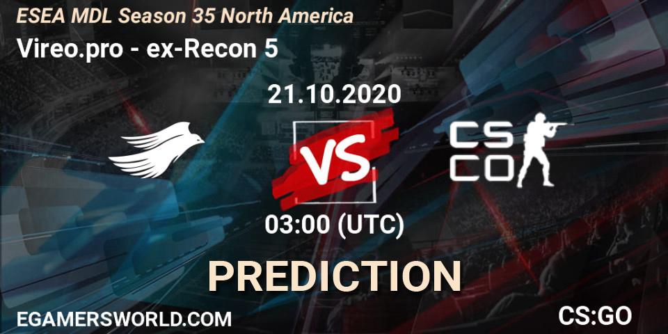 Prognoza Vireo.pro - ex-Recon 5. 21.10.2020 at 03:00, Counter-Strike (CS2), ESEA MDL Season 35 North America