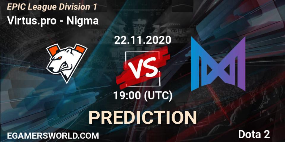 Prognoza Virtus.pro - Nigma. 22.11.2020 at 19:01, Dota 2, EPIC League Division 1