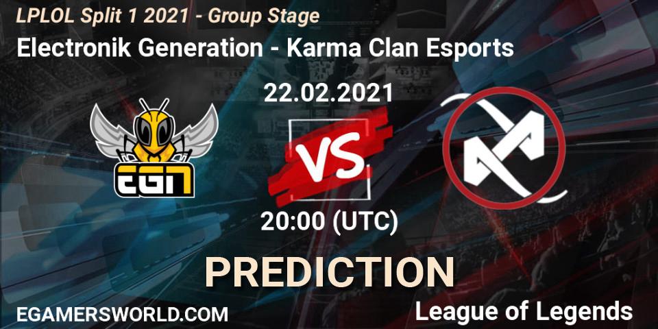 Prognoza Electronik Generation - Karma Clan Esports. 22.02.2021 at 20:00, LoL, LPLOL Split 1 2021 - Group Stage
