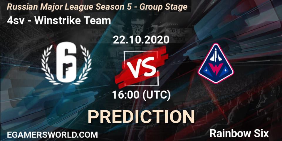 Prognoza 4sv - Winstrike Team. 22.10.2020 at 16:00, Rainbow Six, Russian Major League Season 5 - Group Stage