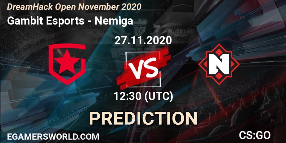 Prognoza Gambit Esports - Nemiga. 27.11.2020 at 12:10, Counter-Strike (CS2), DreamHack Open November 2020