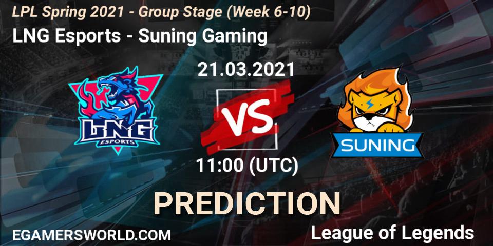 Prognoza LNG Esports - Suning Gaming. 21.03.2021 at 11:00, LoL, LPL Spring 2021 - Group Stage (Week 6-10)
