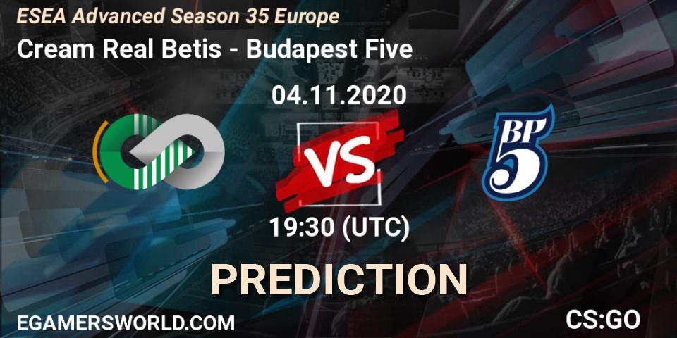 Prognoza Cream Real Betis - Budapest Five. 04.11.2020 at 18:40, Counter-Strike (CS2), ESEA Advanced Season 35 Europe