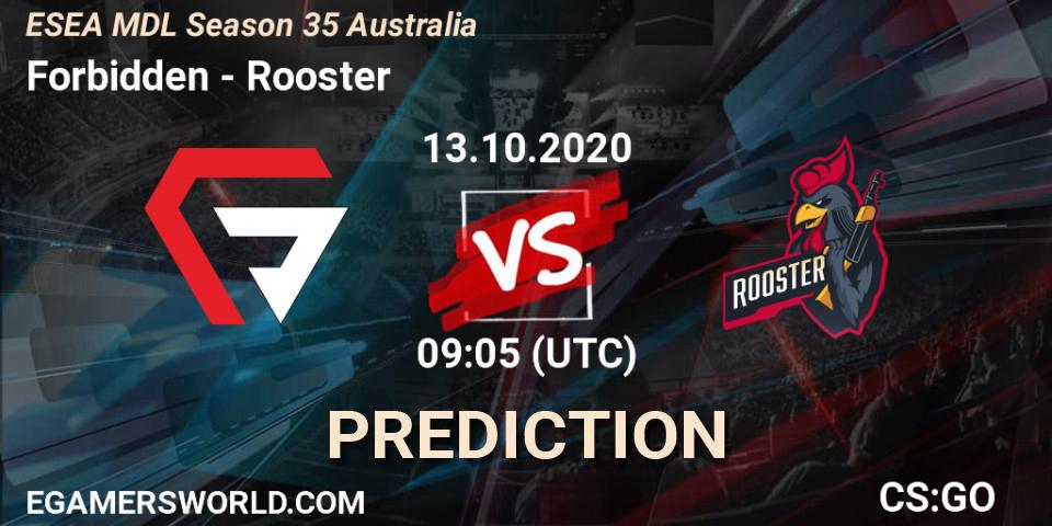 Prognoza Forbidden - Rooster. 13.10.2020 at 09:05, Counter-Strike (CS2), ESEA MDL Season 35 Australia