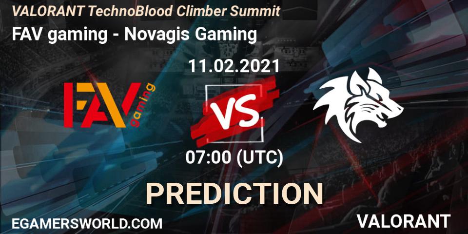 Prognoza FAV gaming - Novagis Gaming. 11.02.2021 at 07:00, VALORANT, VALORANT TechnoBlood Climber Summit