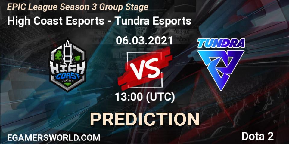 Prognoza High Coast Esports - Tundra Esports. 06.03.2021 at 13:29, Dota 2, EPIC League Season 3 Group Stage
