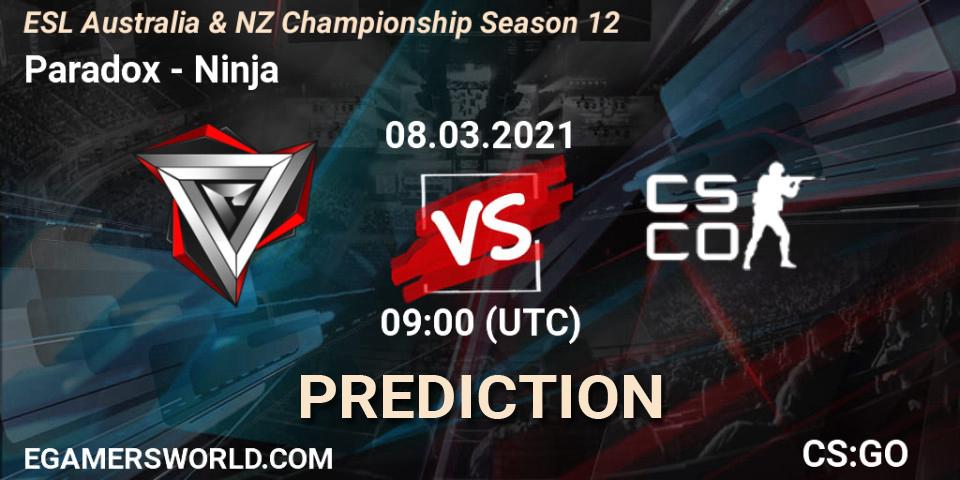 Prognoza Paradox - Ninja. 08.03.2021 at 09:00, Counter-Strike (CS2), ESL Australia & NZ Championship Season 12