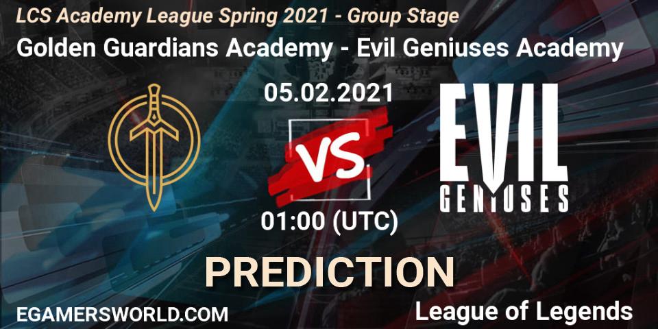 Prognoza Golden Guardians Academy - Evil Geniuses Academy. 05.02.2021 at 01:00, LoL, LCS Academy League Spring 2021 - Group Stage