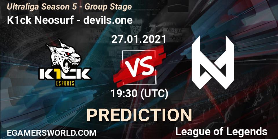 Prognoza K1ck Neosurf - devils.one. 27.01.2021 at 19:30, LoL, Ultraliga Season 5 - Group Stage