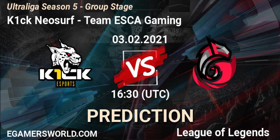 Prognoza K1ck Neosurf - Team ESCA Gaming. 03.02.2021 at 16:30, LoL, Ultraliga Season 5 - Group Stage