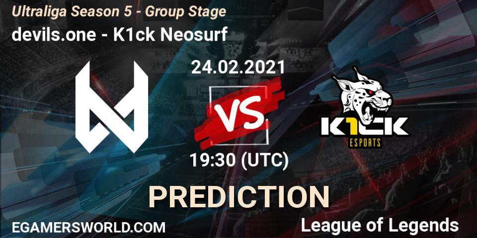Prognoza devils.one - K1ck Neosurf. 24.02.2021 at 19:30, LoL, Ultraliga Season 5 - Group Stage