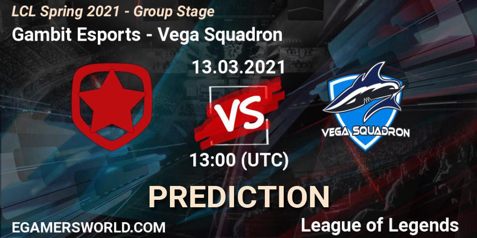 Prognoza Gambit Esports - Vega Squadron. 13.03.2021 at 13:00, LoL, LCL Spring 2021 - Group Stage