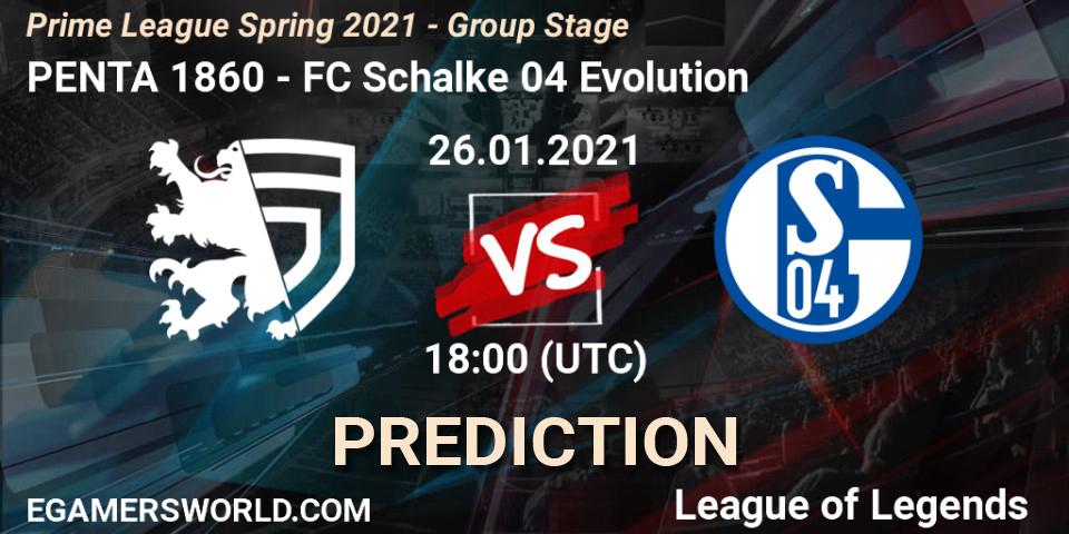Prognoza PENTA 1860 - FC Schalke 04 Evolution. 26.01.2021 at 18:00, LoL, Prime League Spring 2021 - Group Stage