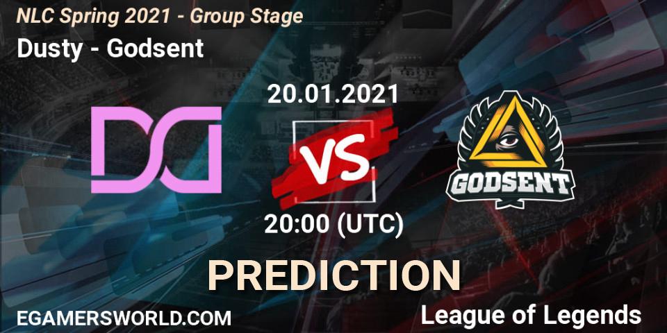 Prognoza Dusty - Godsent. 20.01.2021 at 20:00, LoL, NLC Spring 2021 - Group Stage