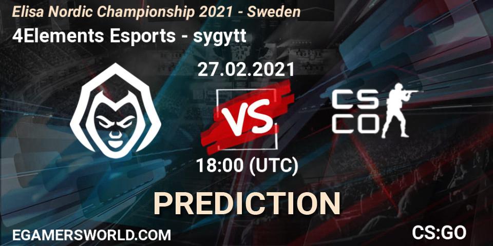 Prognoza 4Elements Esports - sygytt. 27.02.2021 at 18:00, Counter-Strike (CS2), Elisa Nordic Championship 2021 - Sweden