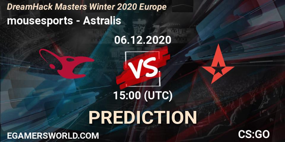 Prognoza mousesports - Astralis. 06.12.2020 at 15:00, Counter-Strike (CS2), DreamHack Masters Winter 2020 Europe