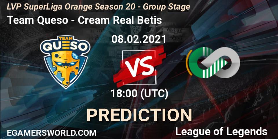 Prognoza Team Queso - Cream Real Betis. 08.02.2021 at 18:00, LoL, LVP SuperLiga Orange Season 20 - Group Stage