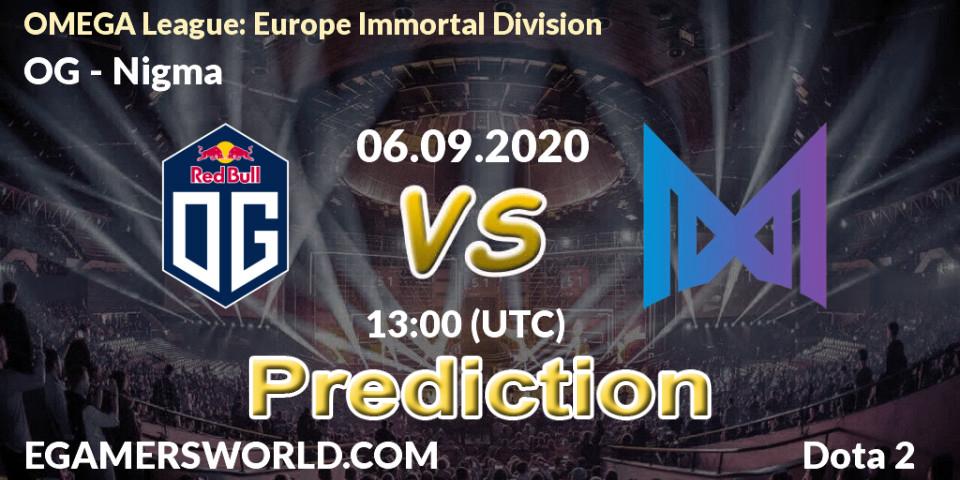 Prognoza OG - Nigma. 06.09.2020 at 13:00, Dota 2, OMEGA League: Europe Immortal Division