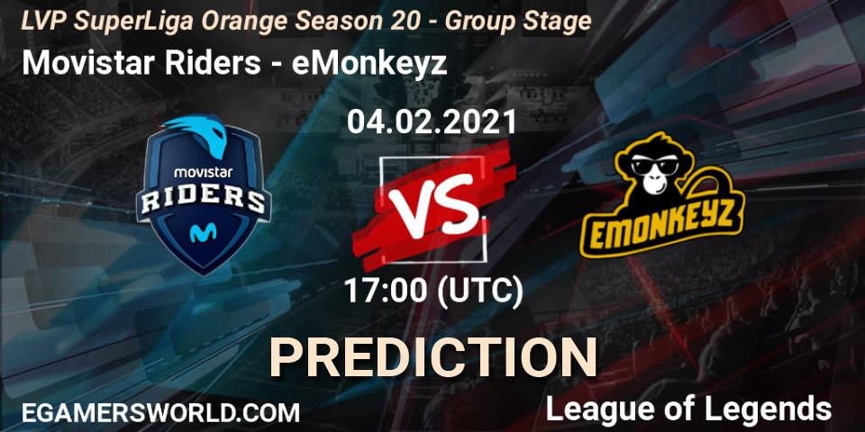 Prognoza Movistar Riders - eMonkeyz. 04.02.2021 at 17:00, LoL, LVP SuperLiga Orange Season 20 - Group Stage