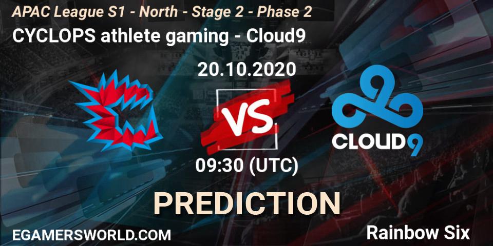 Prognoza CYCLOPS athlete gaming - Cloud9. 20.10.2020 at 09:30, Rainbow Six, APAC League S1 - North - Stage 2 - Phase 2