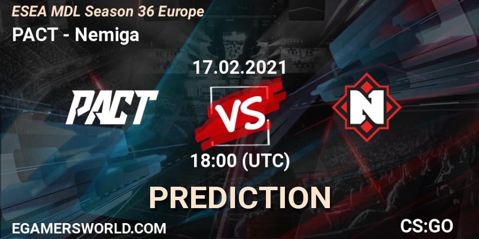 Prognoza PACT - Nemiga. 15.03.2021 at 18:00, Counter-Strike (CS2), MDL ESEA Season 36: Europe - Premier division