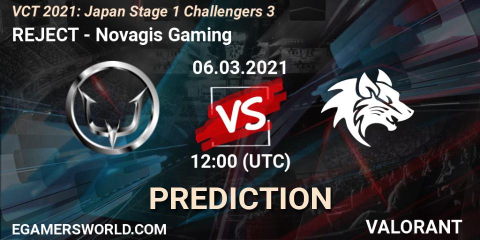 Prognoza REJECT - Novagis Gaming. 06.03.2021 at 12:40, VALORANT, VCT 2021: Japan Stage 1 Challengers 3